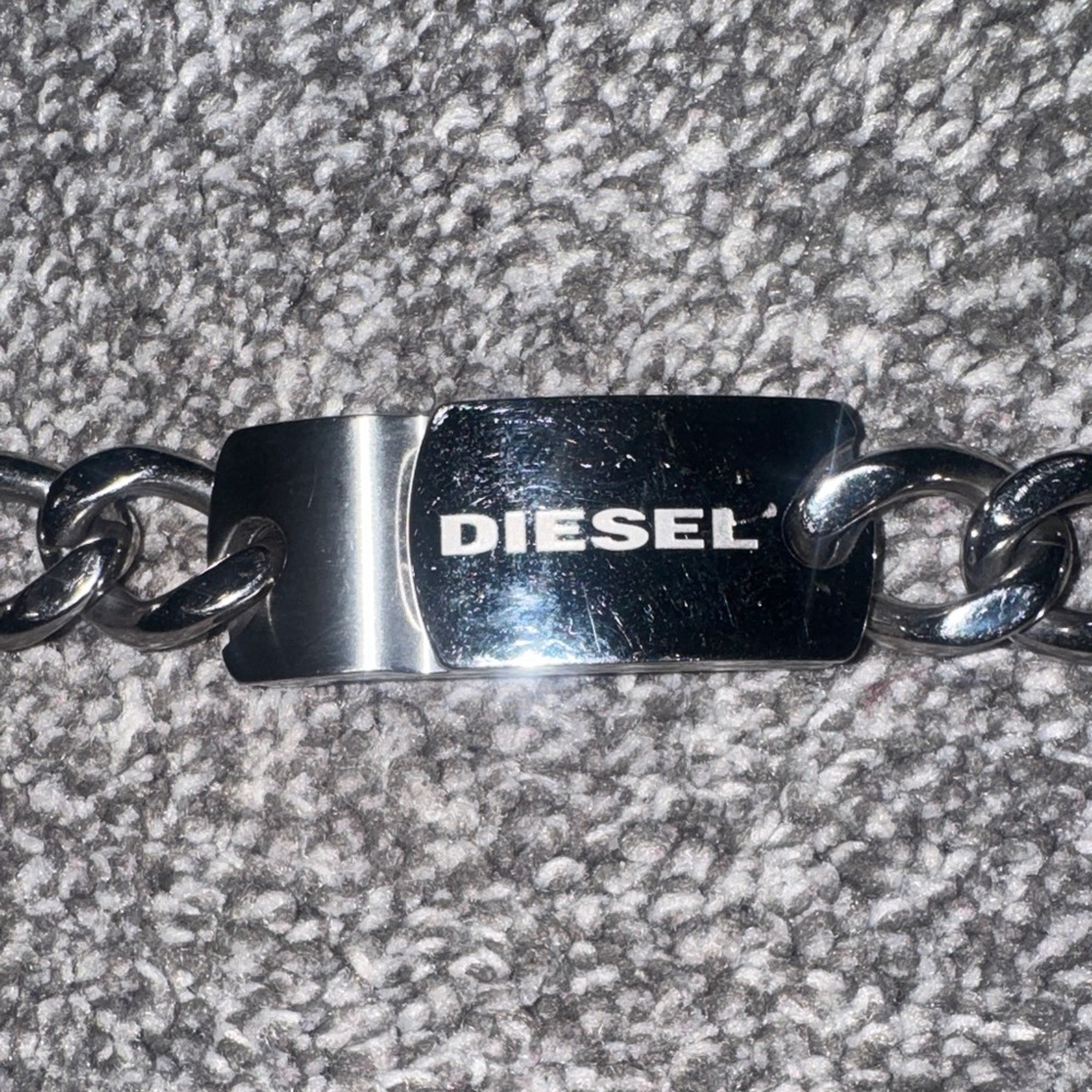 Diesel Polished Silver Link ID Bracelet